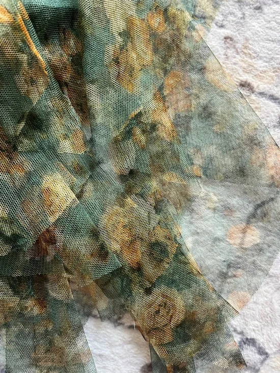 Green Floral Tulle Skirt Tiered Midi/ Boho Cottagecore Romantic Skirt - Picture 6 of 7